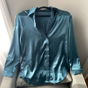 PLT satin oversized button up shirt size Small